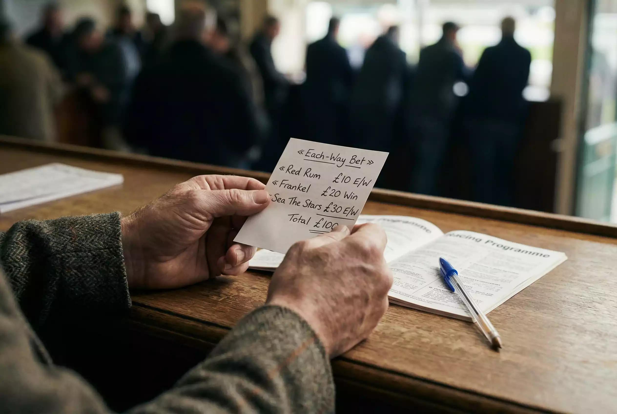 Betting slip showing each-way wager on horse racing event